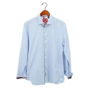 Au Noir Jacquard Light Blue Contrast Trim Cuff Buttoned Front Shirt 3 M
